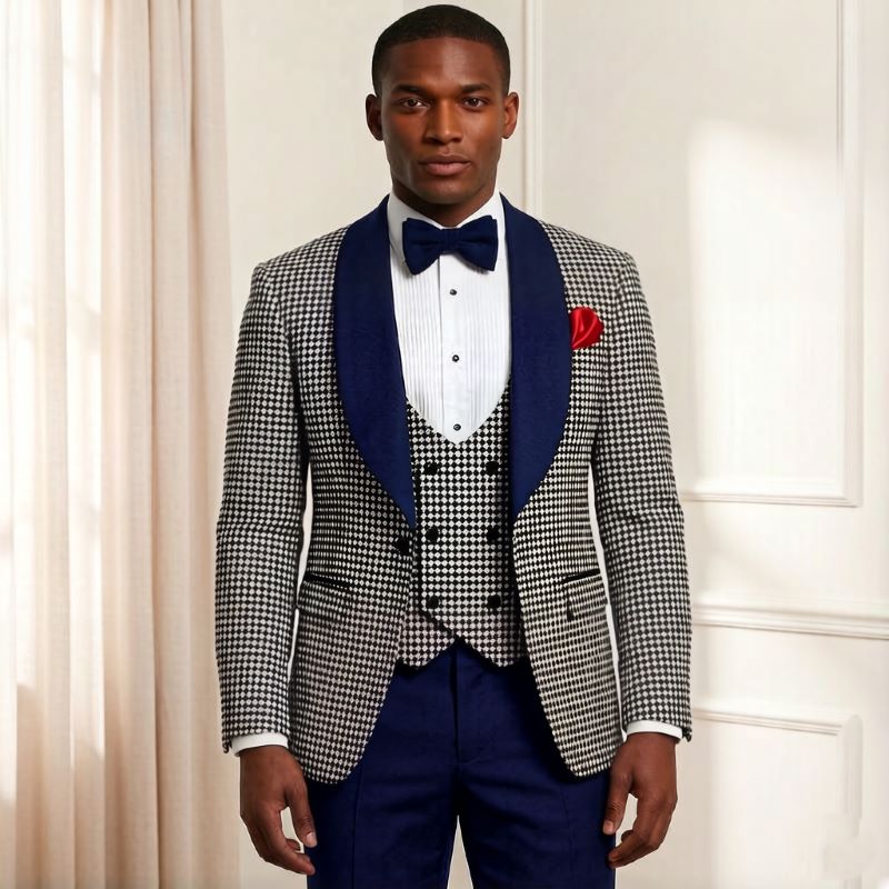 Men'S Grooming Awards - Garnitury męskie w pepitkę, slim fit,